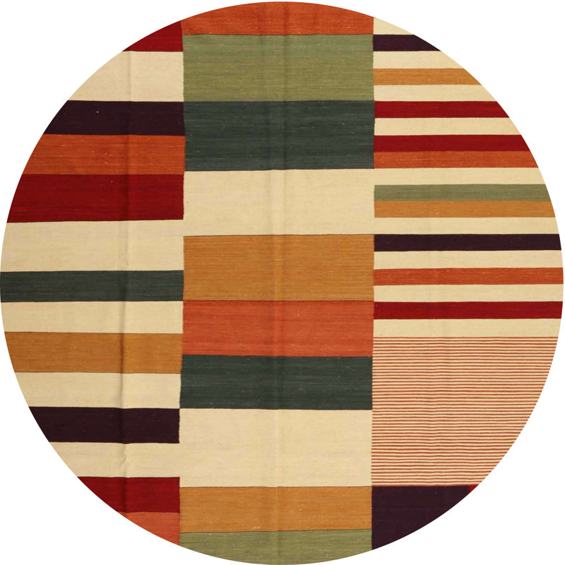Tapis orange/beige/rouge contemporaine, Rond 5 pi
