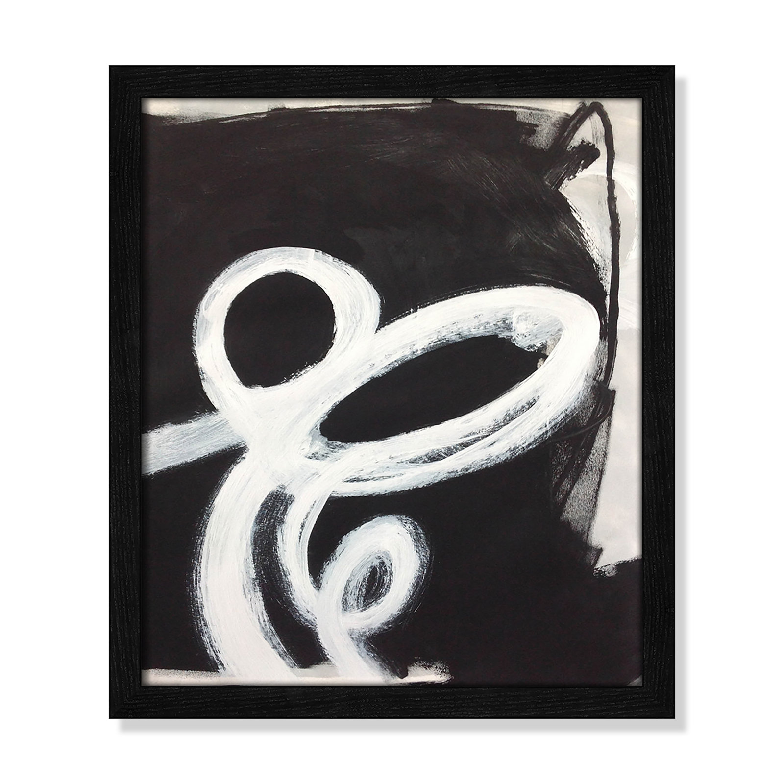 White Swirly Swirls 2, Black Slim Unmatted Picture Framed, 15" H x 13" W x 1.25" D
