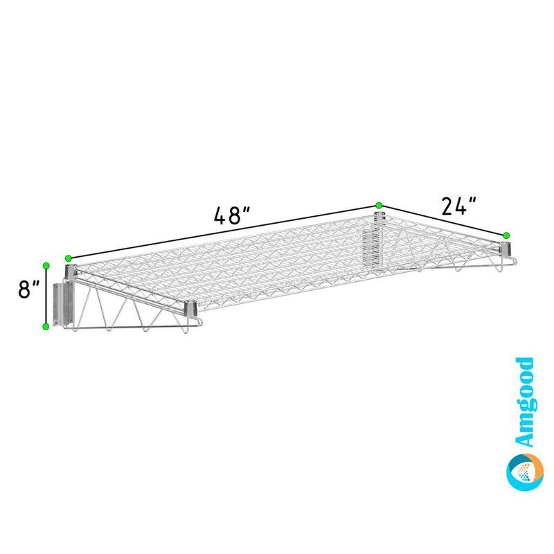 Chrome Wire Wall Mount Shelf, 8" H x 48" W x 24" D
