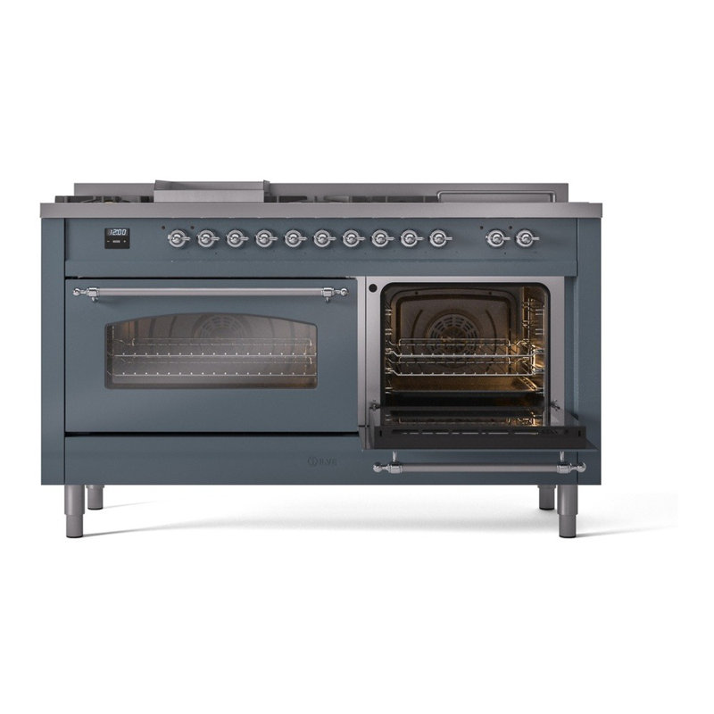 ILVE Nostalgie II 60 Dual Fuel Range, 5 Burners, Griddle, Frenchtop , Emerald Green/Chrome, Natural Gas