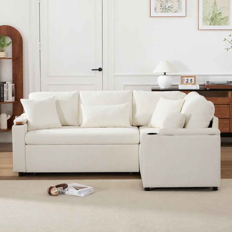3 Seater Chenille Sofa Bed, Beige