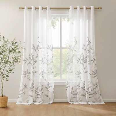 Madison Park Cecily Grey Burnout Printed 50x84" Curtain Panel Pair