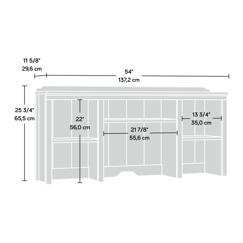 Hutch, Brown Finish, 44.16" H x 63.06" W x 83.14" D, Brown