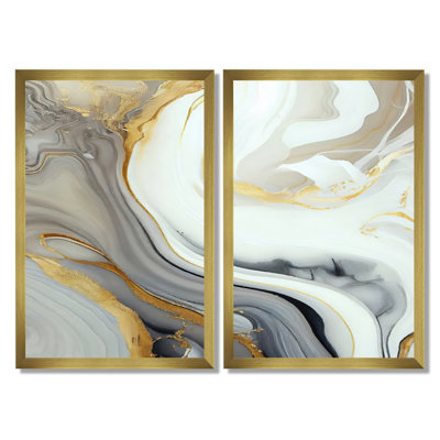 Abstrait de marbre blanc et doré - impressions sur toile de marbre abstrait, art mural abstrait blanc 2 pièces