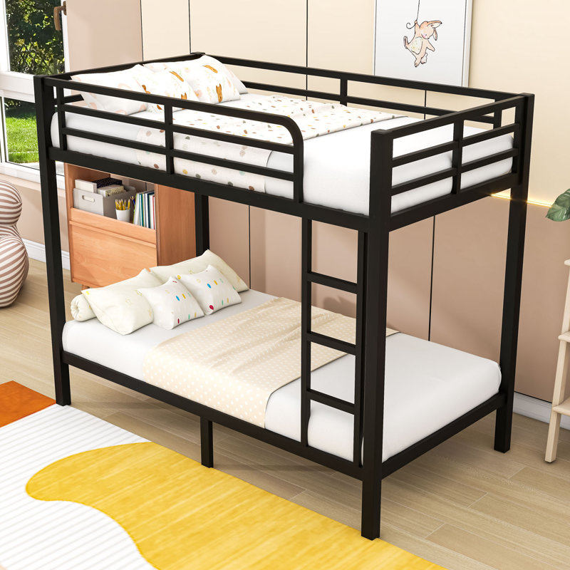 Metal Bunk Bed With Guardrails And Ladder, Twin, Black