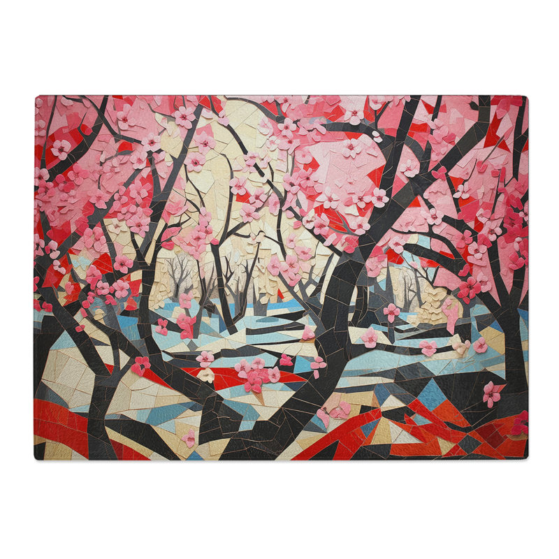 Cherry Blossom Tree Constructivism No.2  Glass Chopping Board