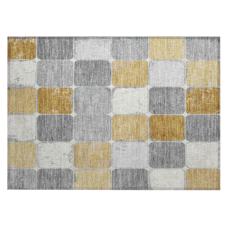 Machine Washable Indoor/Outdoor Xhevrie Gold Rug