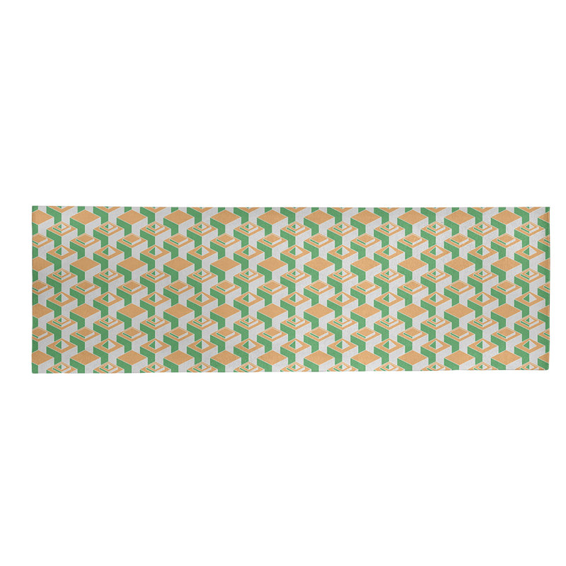 Tapis vert/orange/beige zone skyscrapers, Tapis de couloir 2 pi 5 po x 8 pi