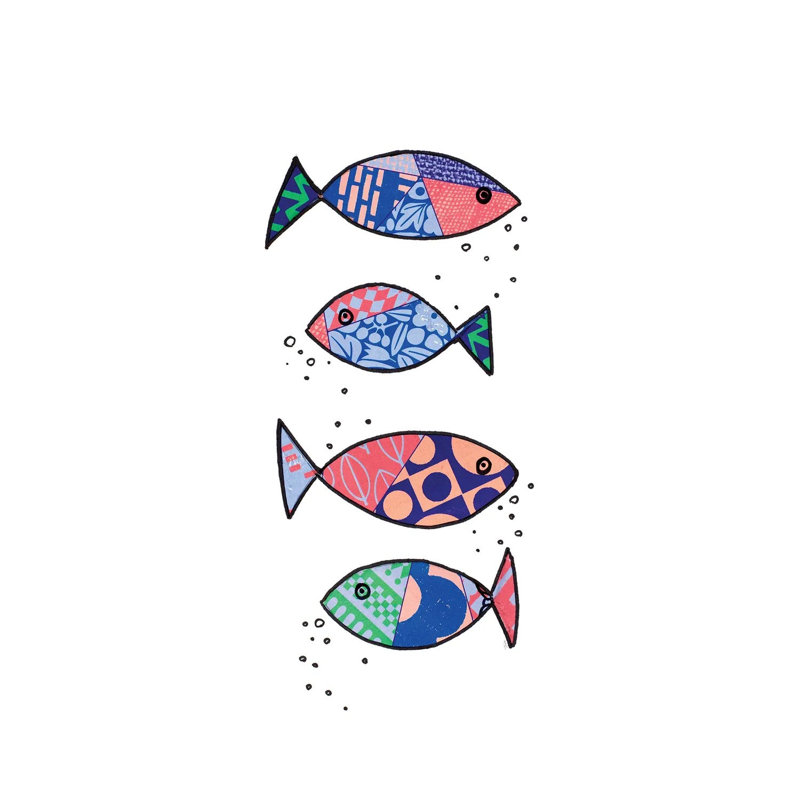 «Tropical Fish Collage I» par Patricia Pinto, impression sur toile tendue, H 18 po x l 12 po x P 1,5 po