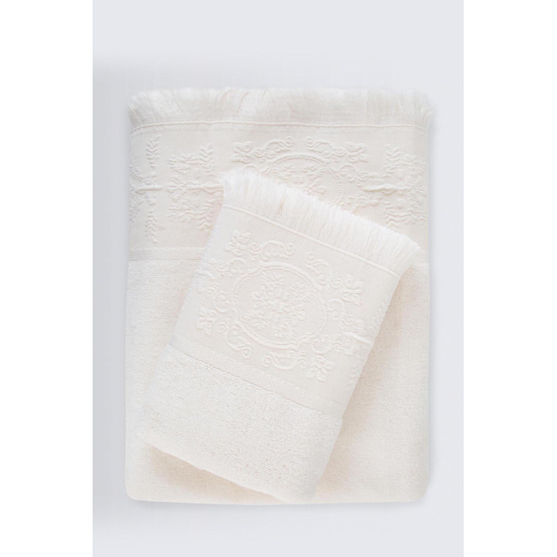 Ensemble de 2 serviettes en 100% coton Alcazar, Crème