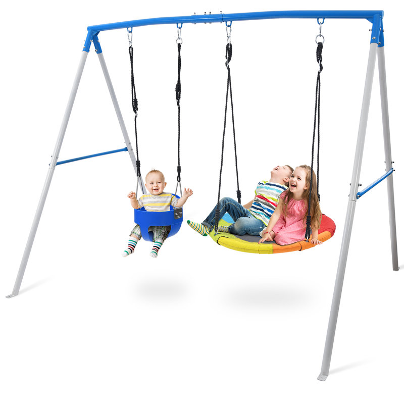 Klo Kick 700lbs Metal Swing Set with 1 Saucer Swing and 1 Toddler Swing
