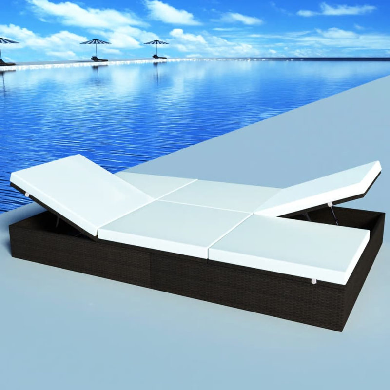 Chaise longue simple avec coussins 77,6 po., Brun, Blanc / Blanc