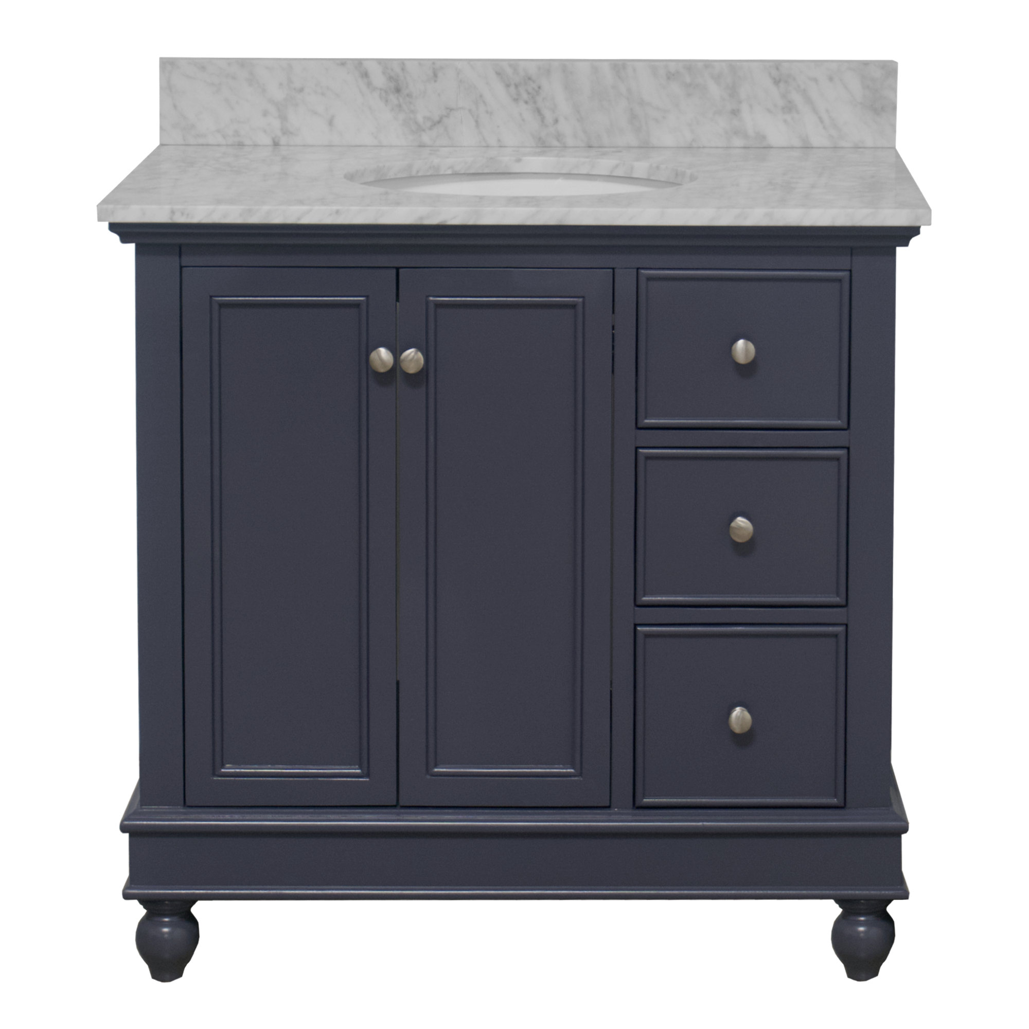Ferdinand 36'' Single Bathroom Vanity, Marine Gray, Carrara Marble