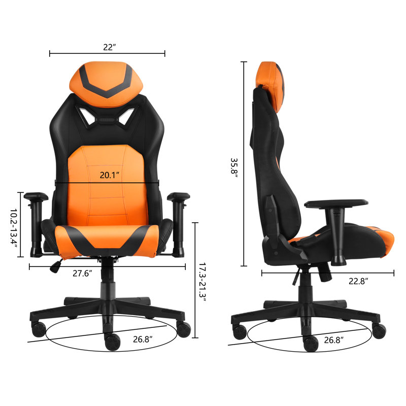 Fauteuil de jeu et de course pivotant ergonomique Inbox Zero, Orange / noir