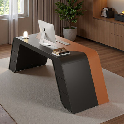 Bureau en bois massif multicouche avec cuir de selle
