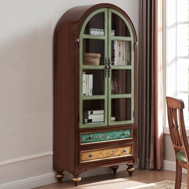 Vert + brun massif + bois manufacturé + vitrines