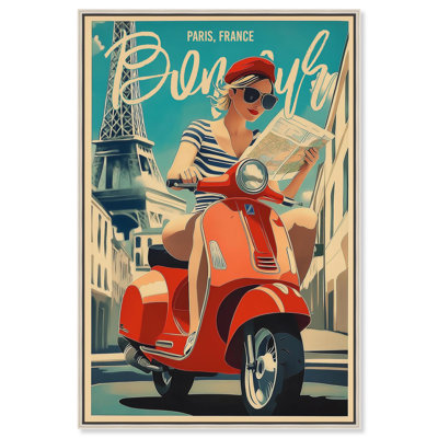 French Scooter Trip Vintage Art Canvas Print by Art Remedy