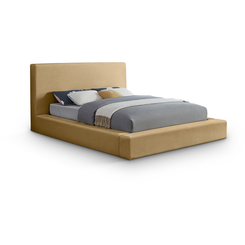 Ishia Upholstered Platform Bed, Full, Camel Velvet