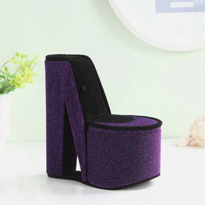 Boîte à bijoux haute 9 po avec rangement caché, conception de chaussures à talons hauts, velours mauve