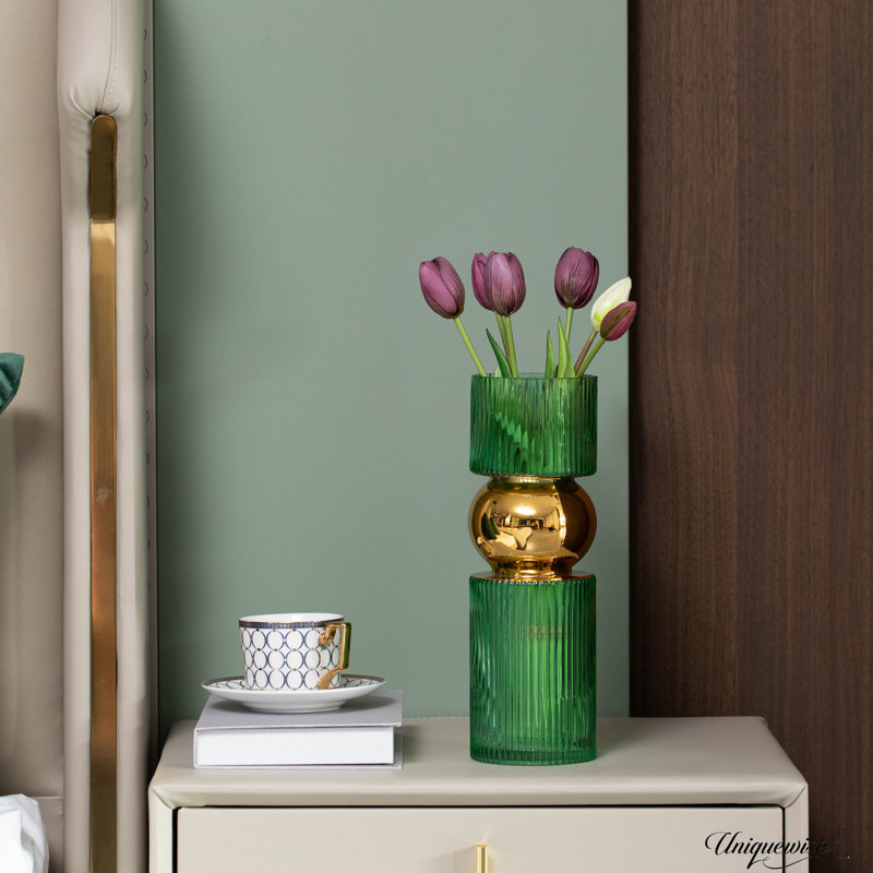 12-Inch Decorative Green Tall Glass Vase - Modern Minimalist Decor For Parties, And Special Events - Perfect Centerpiece For Coffee Tables, Living Rooms, Dining Tables, Offices, And Farmhouse Decor