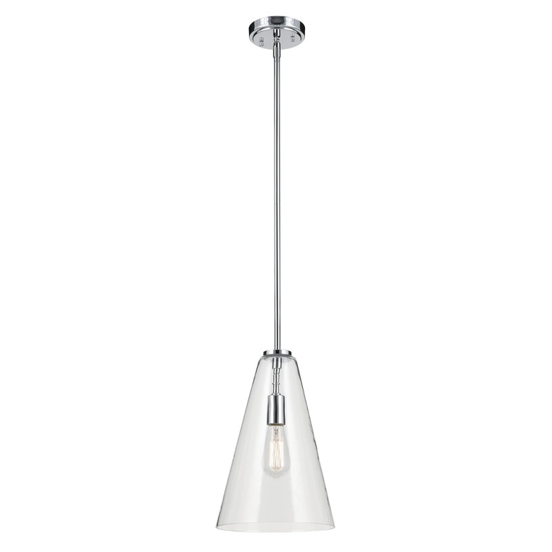 15.25" 1-Light Cone Pendant with Clear Glass, Chrome