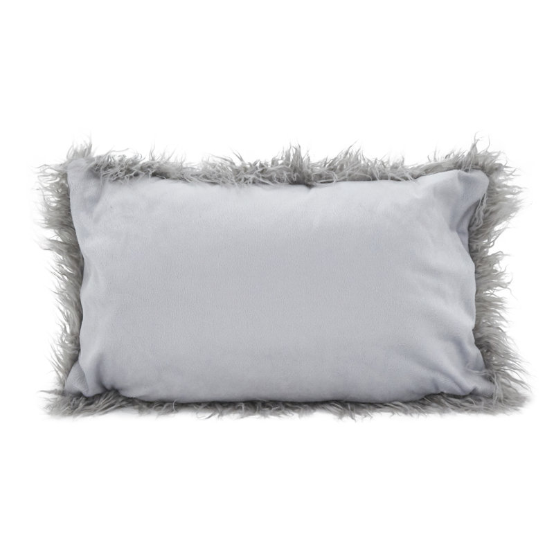 Small Gray Faux Mongolian Fur Lumbar Pillow