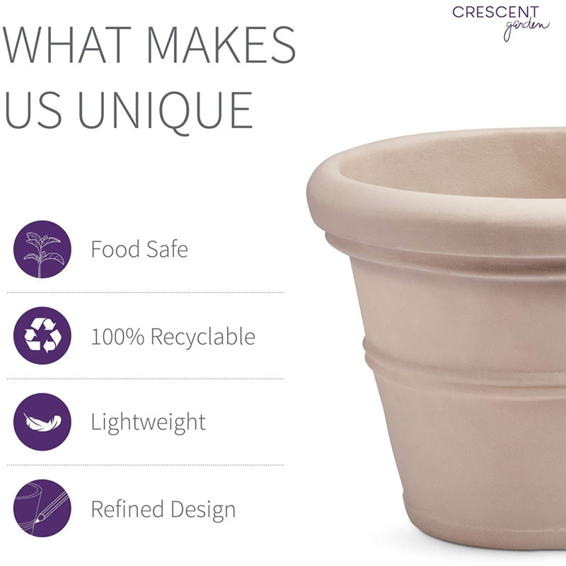 Caviar Black Crescent Garden Planter, 16" Lightweight Polyethylene