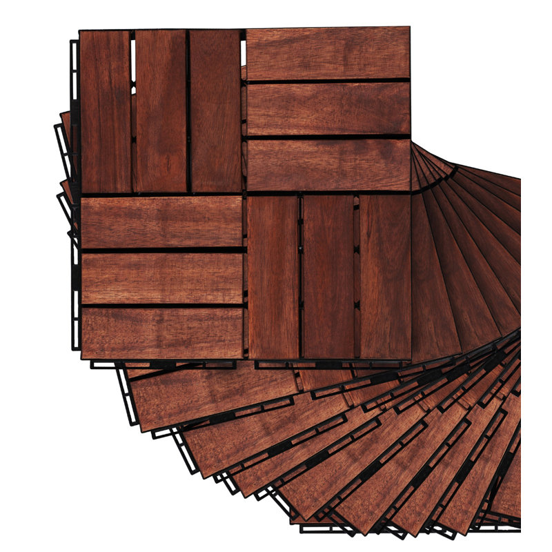 Carreaux de terrasse en bois à motif écossais 12 po x 12 po intérieur et extérieur, 10 pièces,  Brun foncé
