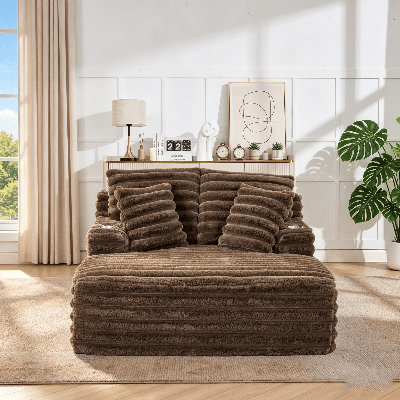 Fauteuil lounge surdimensionné Cloud Couch, chaise longue en fausse fourrure avec coussins et porte-gobelets, fauteuil lounge moelleux une place avec soutien à ressorts ensachés pour salon, chambre, coin lecture, aucun assemblage requis
