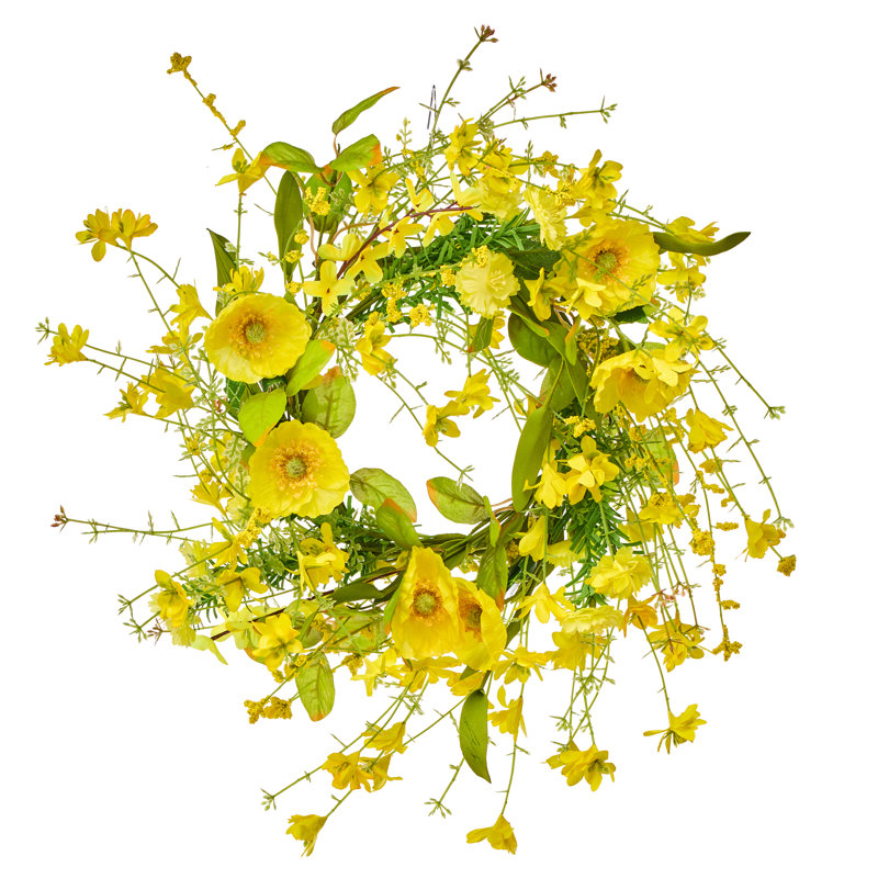 Anneau à bougie 13 "Spring Poppy / Forsythia, H 13 po x l 13 po
