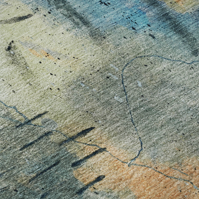 Premium Machine Washable Mayfield AMF2032 Abstract Rug, Teal, 5' x 7'6"