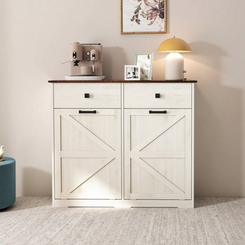 Armoire poubelle Farmhouse, Brun et blanc antique