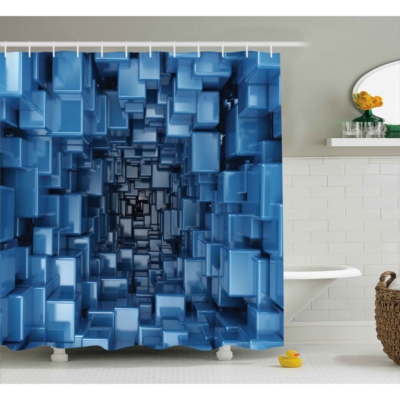 Geometric Shower Curtain with Hooks Included, 69" W x 84" L