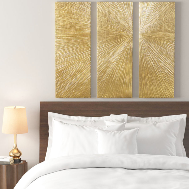 3 art mural - peint à la main avec une lueur dorée métallique, éléments décoratifs modernes d'intérieur, seulement