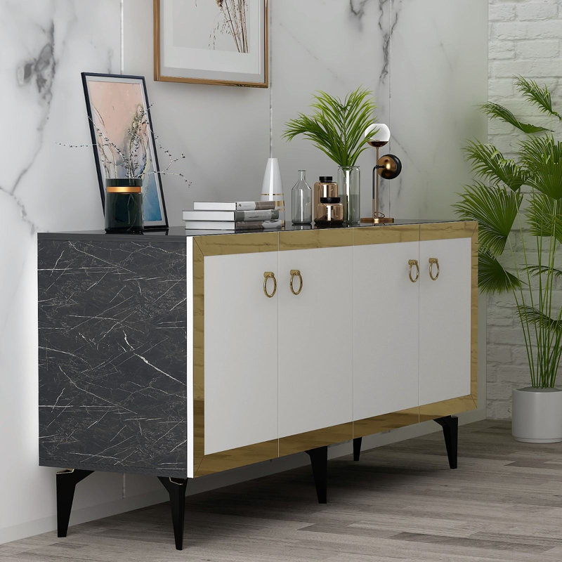 Olivia 150cm Console Table, Beige/Gold