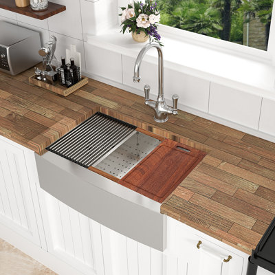 33 Farmhouse Sink Workstation - 33*21*9 Inch Kitchen Sink Stainless Steel 16 Gauge Apron Front Kitchen Sink