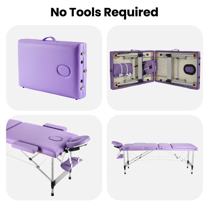 Table de massage portative Yessenia, lit de massage réglable en hauteur avec appui-tête, accoudoirs et sac de transport pour spa, salon, tatoo