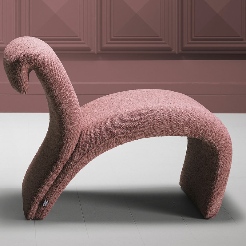 Vignola Armless Chair, Bouclé Rose Polyester Blend