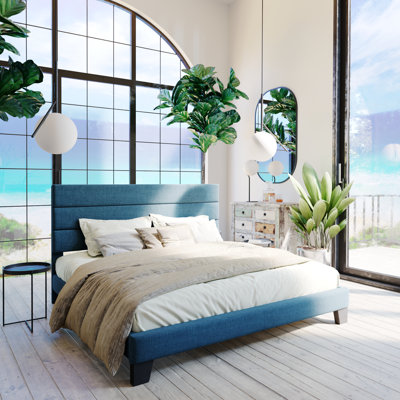 Elison Platform Bed with Fabric Upholstered Headboard and Wooden Slats