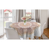 Ambesonne Mandala Round Tablecloth, Hand-Drawn Doodle Mandala With Leaves And Star, Circle Table Cloth Cover For Dining Room Kitchen Decoration, 60", Burnt Orange Orange