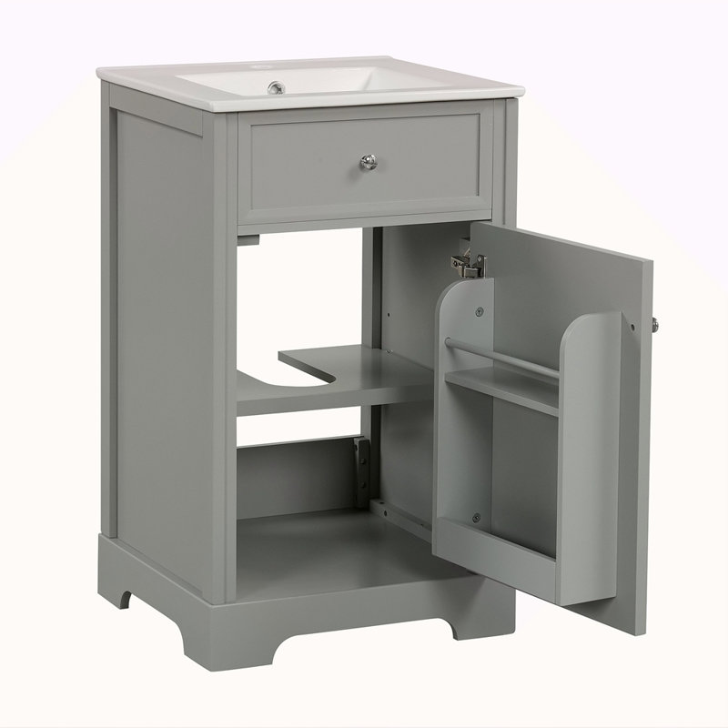 Meuble-lavabo de 20 po avec lavabo, armoire de salle de bain avec porte à fermeture douce, support de rangement et tablette réglable