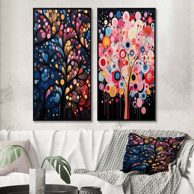 Arbre de fantaisie rose et bleu, arbre I - arbre africain, ensemble d'art mural sur toile, H 40 po x l 41 po