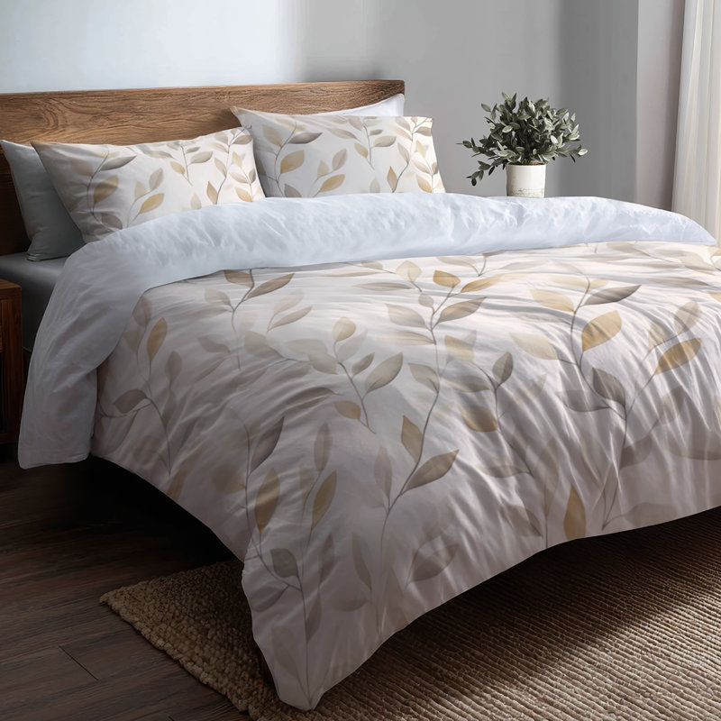 Ensemble de literie moderne 3 pièces - Ensemble de housse de couette à feuilles crème floral