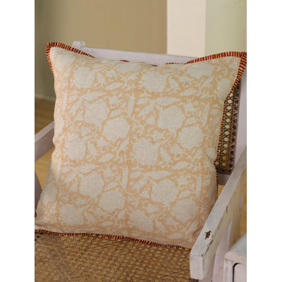 Apricot Floral Hand Block Printed Linen Pillow Cover 