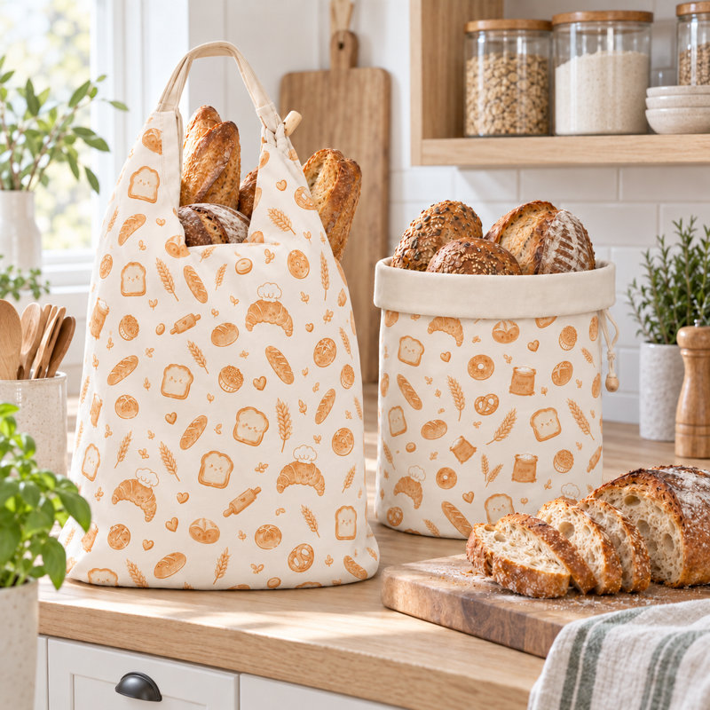 Lot de 2 sacs à pain réutilisables enduits de cire d'abeille, couleur avoine et lin, Beige