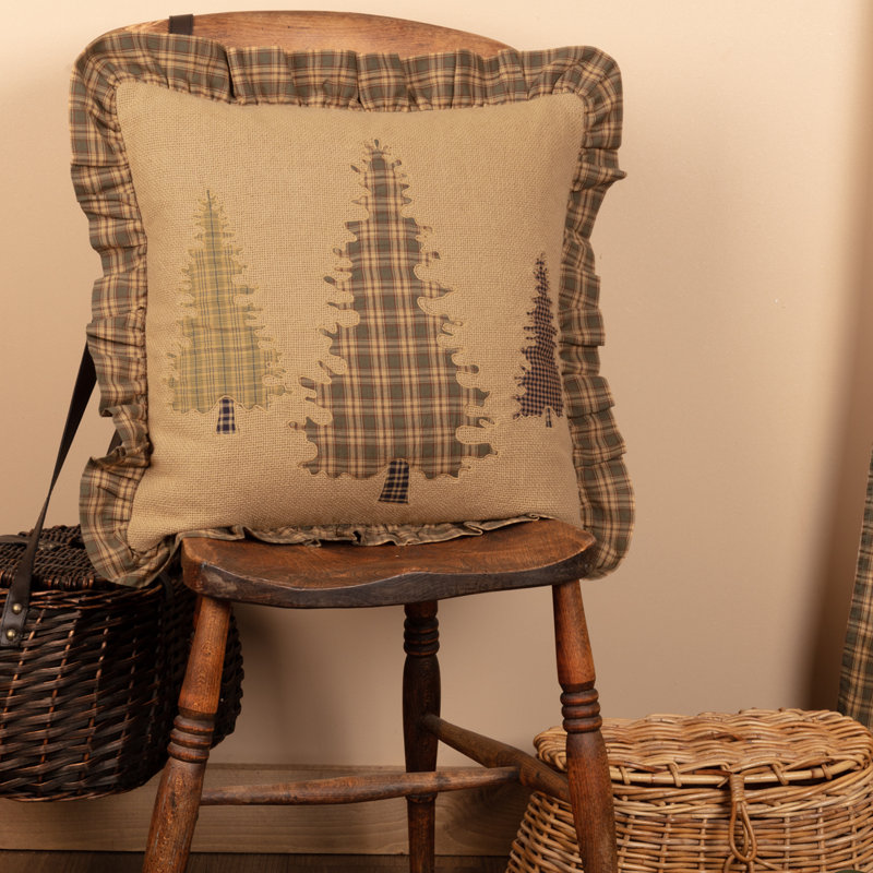 Cedar Ridge Tan Green Burlap Cotton Square Pillow