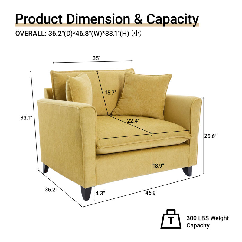 46.9" W Chenille Cloud Armchair Oversized Upholstered Single Sofa Chair With Pillows For Living Room Apartment Office