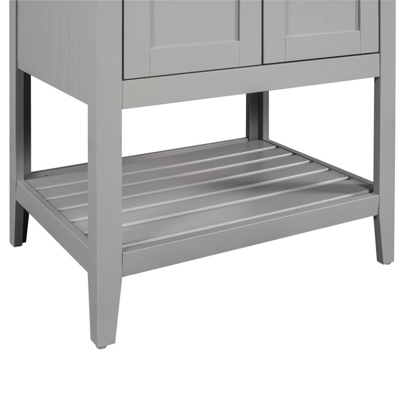 Meuble-lavabo de 24 po gris, lavabo en céramique élégant, bois massif, étagère ouverte pratique en bois moderne et unité de rangement