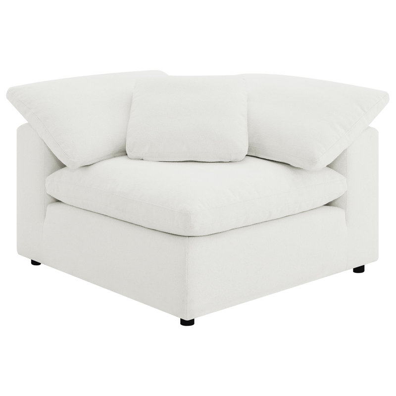 Ivory Fabric Six-Piece Modular Sectional Sofa with Ottoman