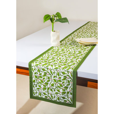 Evergreen Elegance Block Print Cotton Table Runner